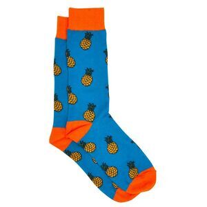 New Men's Pineapple Tropical Socks Size 10-13 Turquoise Orange